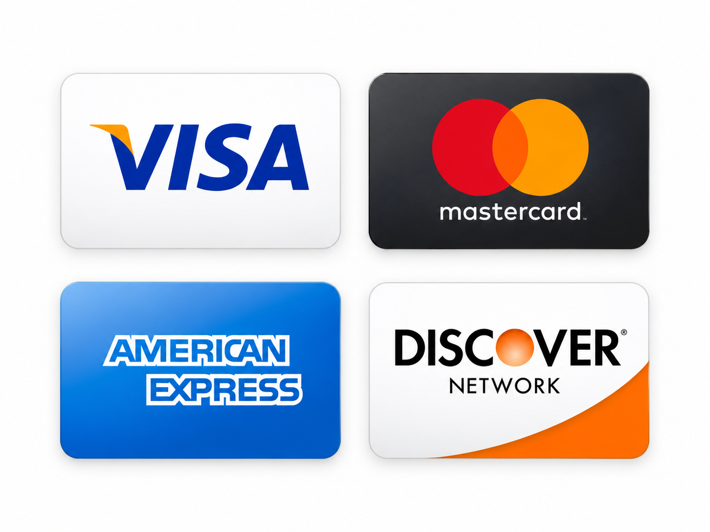 Métodos de pago: Visa, Mastercard, American Express y Discover Network